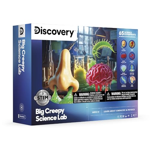 Discovery™ Big Creepy Science Lab – 65 Experiments STEM Kit for Kids| Slime, Reactions, Crystals & Gross Science| Educational Learning Project Activity Set| Chemistry & Physics Toy Gift| Ages 8+
