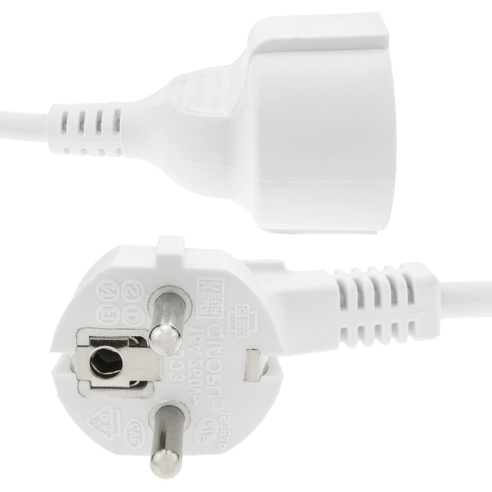 BeMatik - Prolongador de Cable eléctrico schuko Macho a Hembra de 10 m Blanco