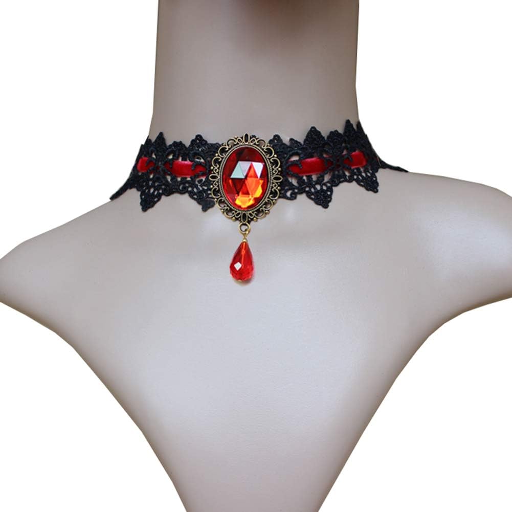 Choker Necklace for Women Gothic Black Lace Necklace for Halloween Punk Steampunk Costume Party Retro Lolita Victorian Choker Halloween Vampire Pendant Chain - Image 8