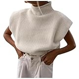 Mymyguoe Ärmellose Rollkragenpullover Damen Weste Strickpullover Knit Sweater Streetwear Rippstrick Pulli Schulterpolster Pullover Top Casual Solid Gestrickte Breite Schulter Tank Top