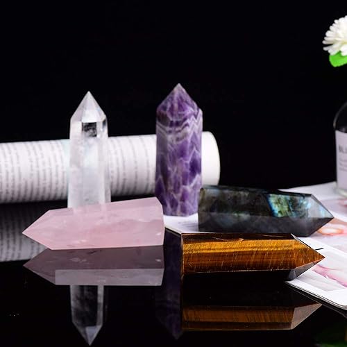 Miniatura 5 de Runyangshi Varitas de cristal curativo natural, 6 piedras de chakra de Reiki facetadas, varita de prisma facetada de cristal curativo (5 unidades,