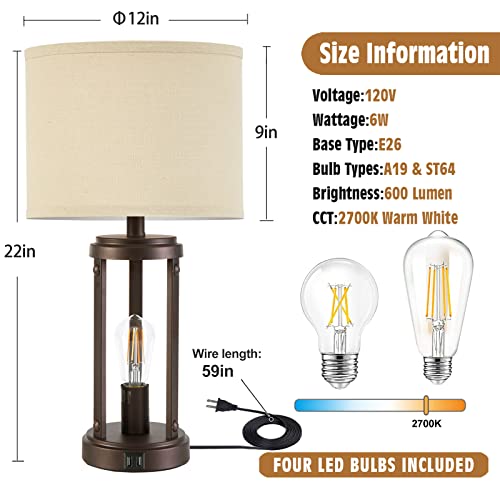 Farmhouse Table Lamps For Living Room Set Of 2, Touch Control 3-Way Dimmable Vintage Bedroom Lamp With 2 Usb Charging Ports, Rustic Retro Bedside Nightstand Desk Lamp For Table Living Room Reading #TOP1