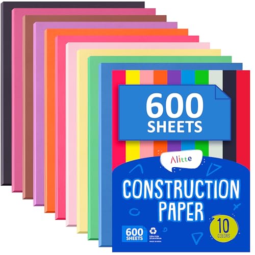 Alitte Construction Paper Assorted Colors - (600 Sheets 9x12) Craft Paper 10 Bright Colors - Bulk Pack Arts & Crafts Projects - Colored Paper for Preschool Home and Classroom Supplies