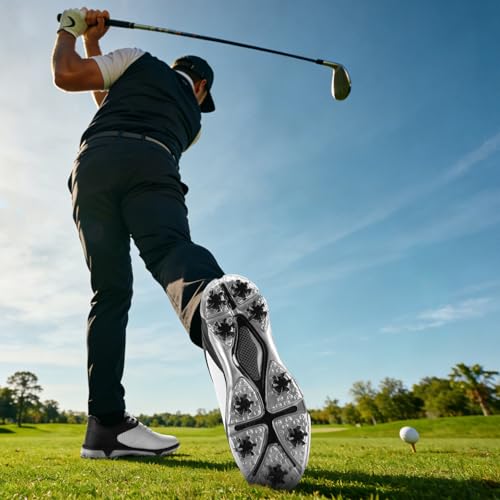 Image of Men's Waterproof Golf Shoes Spikeless Lightweight Athletic Golf Walking Sneakers with High-Traction Non-Slip Sole Comfortable Cushioned Footwear WhiteBlack Size 9.5