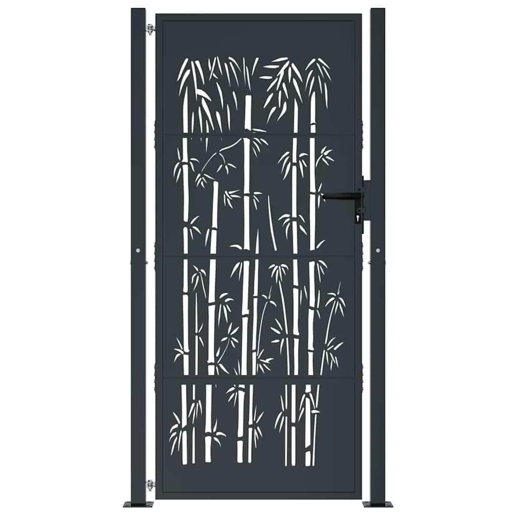 vidaXL Gartentor, Gartentür mit Bambus-Design, Abschließbar Hoftor Eingangstor für Garten Terrasse, Tor Zauntor Gartenpforte, Anthrazit 100x175 cm Stahl