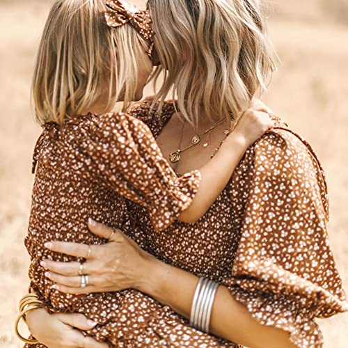 Mommy and Me Matching Dresses Floral Printed Ruffled Lantern Sleeves A-Line Long Dress Mom Daughter Matching Outfits3