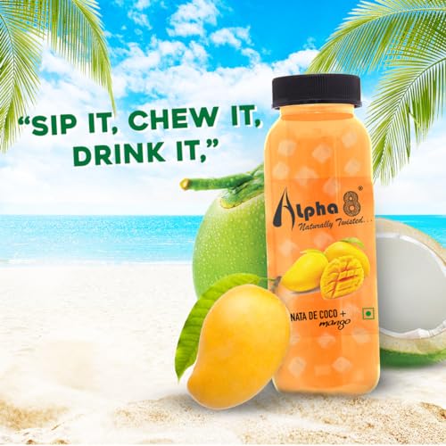 Image of ALPHA 8 FRUIT Juice with NATA De Coco Coconut Cubes Natural Energizer & Immunity Booster, Healthy Juice, High Fiber, Real Natural Taste (Mango Juice, Pack of 12)