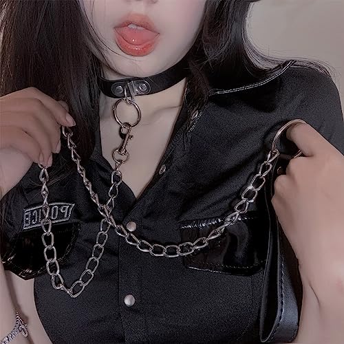 Halsfessel Halskette mit O-Ring Slave Halsband Bondage PU Leder Fetisch SM Fesseln Halsbänder Halsband Flirt Erwachsene Sexspielzeug für Paar, Frau (Schwarz)