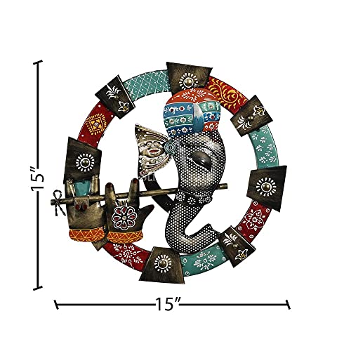 Image of Metal Wall Decor for Home /Office /Hotel /Living Room /Bedroom Decor | Wall Hanging | (Metal Art Ganesha Playing Flute Wall Hanging)