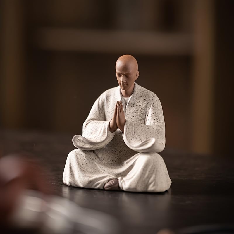 YHNNH 1 estatua de monje zen, estatua de meditación, resina hecha a mano, ceremonia de té, decoración de meditación, escritorio y decoración del hogar A