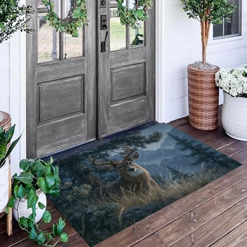 Tapis entrées extérieur microfibre antidérapant avec décor cerf