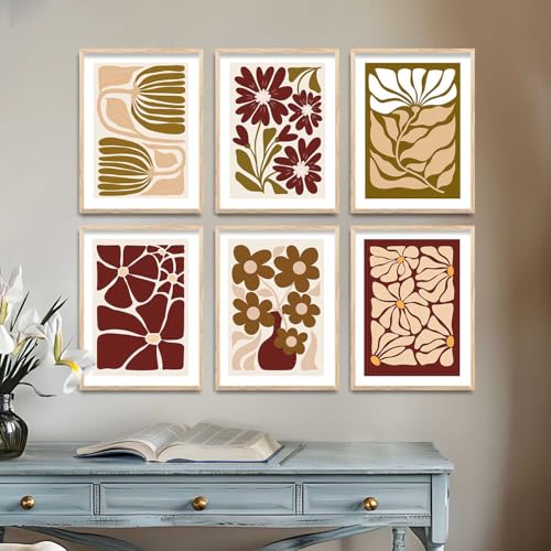 Image of kotart Abstract Floral Art Home Decoration Paintings With Frame For Living Room Bed Room Hotel Wall Decor Digital Reprint Set of 6 (10X13 inch)