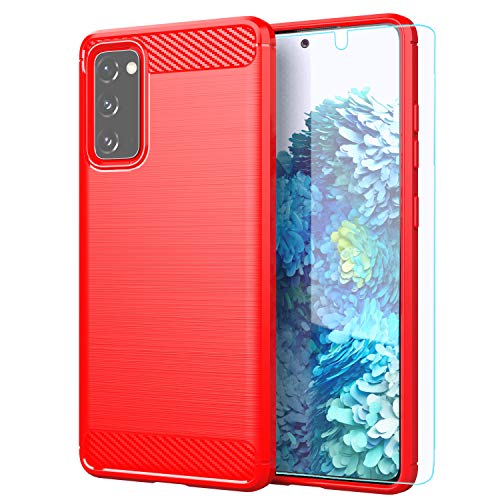 Samsung Galaxy S20 FE 5G case,with HD Screen Protector,M MAIKEZI Soft TPU Slim Fashion Non-Slip Protective Phone Case Cover for Samsung Galaxy S20 FE(Fan Edition)(Red Brushed TPU)