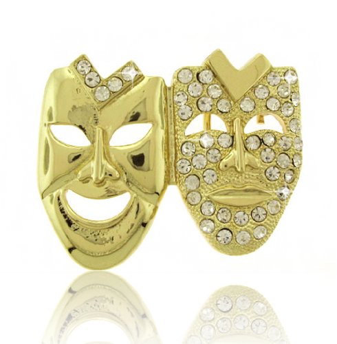 HIP HOP BLING ICED OUT GOLD TONE Drama Face BELT BUCKLE