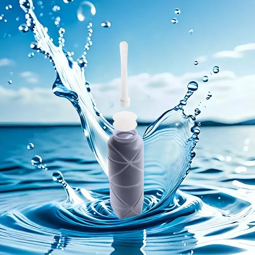 Image of Foldable Compact Silicone Douche Bottle, Reusable Travel Douche Kit, 24 FL Oz Capacity, Blue