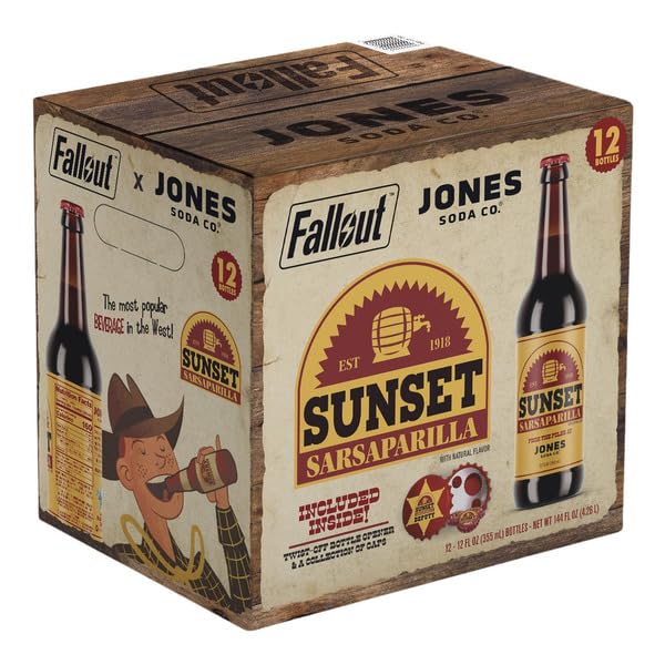Jones Soda Co. Sunset Sarsaparilla | 12 Count of Sunset Sarsparilla in 12 oz Glass Bottles | Collectable Set | Complete Set with Box