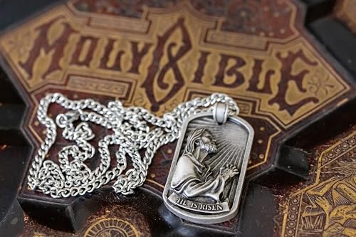 Jesus Necklace for Men – Engraved 2-Sided Masculine Dog Tag Pendant with Image of Jesus Praying & Philippians 4:13 (NIV) – Available in Aged Silver or Gold – Celebrate His Resurrection3