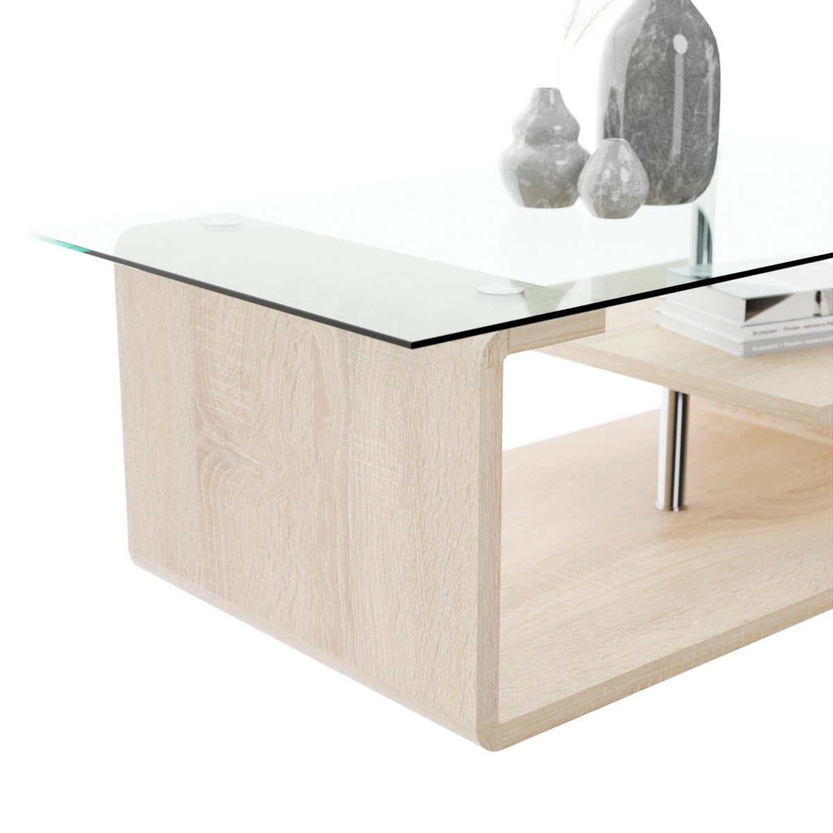 Somnia Descanso - Mesa de Centro de Cristal, Mesita de Salón o Comedor, Modelo Sara, Acabado en Color Cambria, Medidas: 120 cm (Ancho) x 65 cm (Fondo) x 42 cm (Alto)