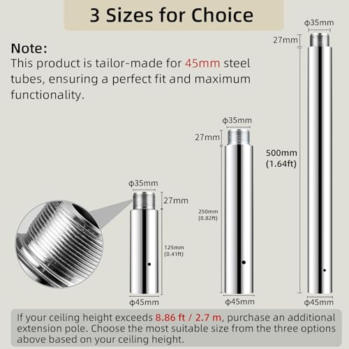 PRIORMAN Stangenverlängerung für Pole Dancing 45mm - 125mm Tanzstangenverlängerung, Glatte Verbindung Chromverlängerung für Tanzstangen