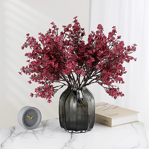 JAKY-Global Babys Breath Silk Artificial Flowers Bulk 12pcs for Fall Decor Fake Flower Bouquet Bulk for Home Kitchen Indoor Bouquet Floral Arrangement Table Centerpieces Party Decor(Dark Red 12pcs) - Image 2