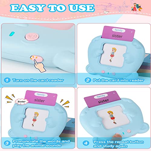 Image of VGRASSP Flash Card Game for Kids Talking English Words Card Toy Preschool Learning Reading Interactive Toy for Kids, Sky Blue
