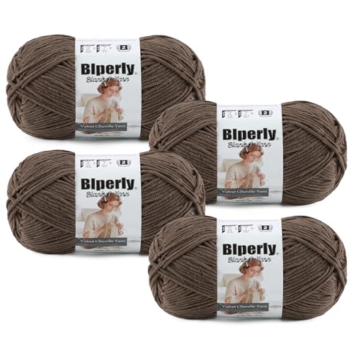 Image of Skinny Chenille Yarn for Crocheting, #2 Brown Thin Baby Blanket Plush Yarn