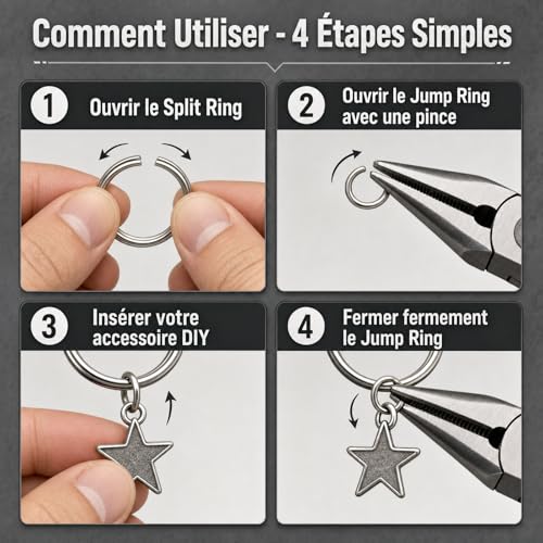 KASURE Lot de 100 Porte Clef 25mm, Anneau Porte Cle Ouvert avec Chaîne 4 Sections, Kit Porte Clef pour Création Bijoux DIY, Loisirs Créatifs et Artisanat – vue 4