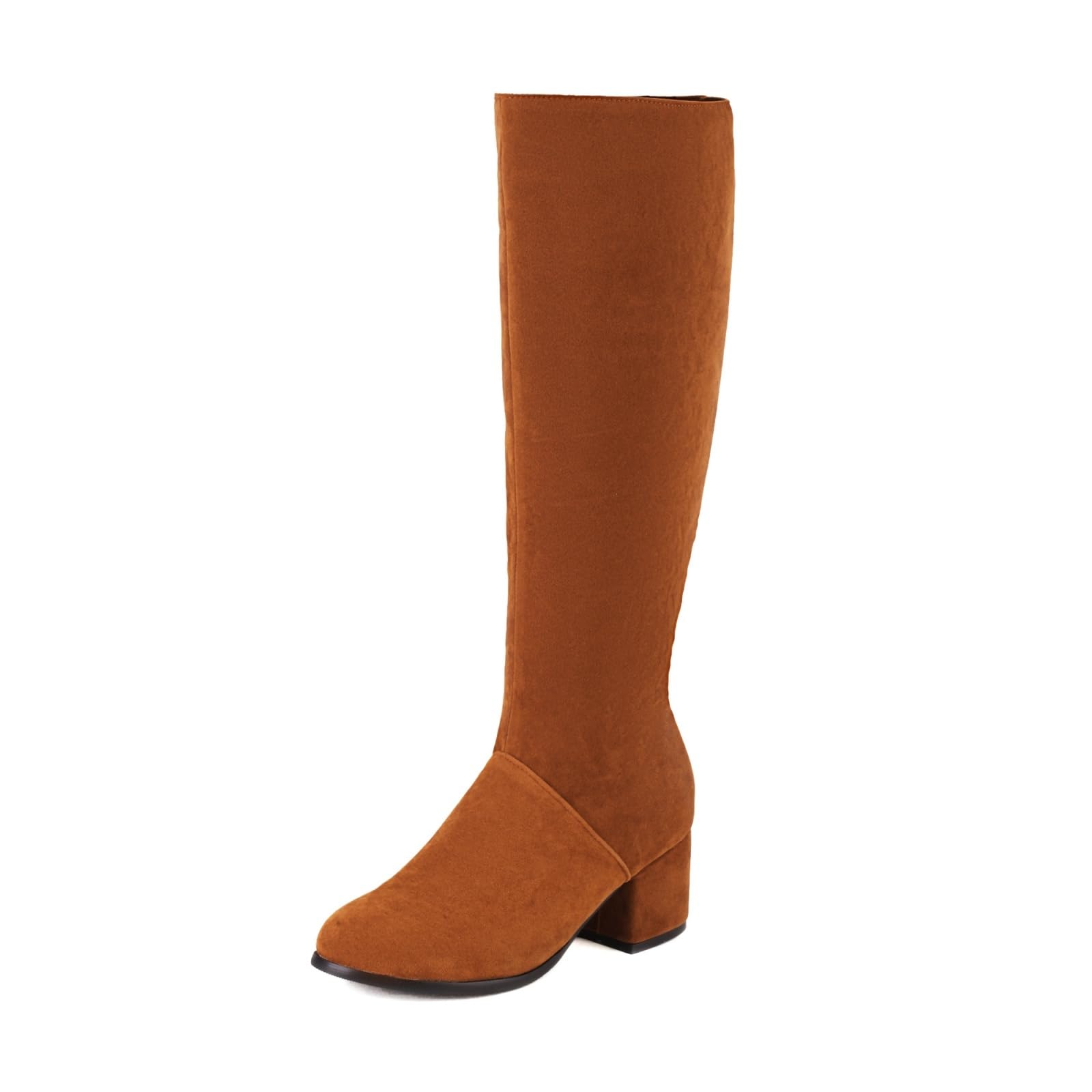 UniqueStride Womens Suede Knee High Boots Round Toe Chunky Mid Heel Side Zipper Winter Boots