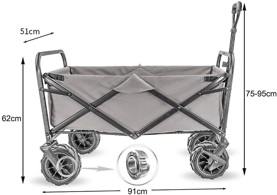 HARIPYER Aufbewahrungswagen, zusammenklappbarer Gartenwagen mit Schiebe- und Ziehgriff, tragbarer Hochleistungswagen, Kindergepäckwagen, Outdoor-Camping-Picknickwagen, leicht zu verstauen/Blau – Bild 3