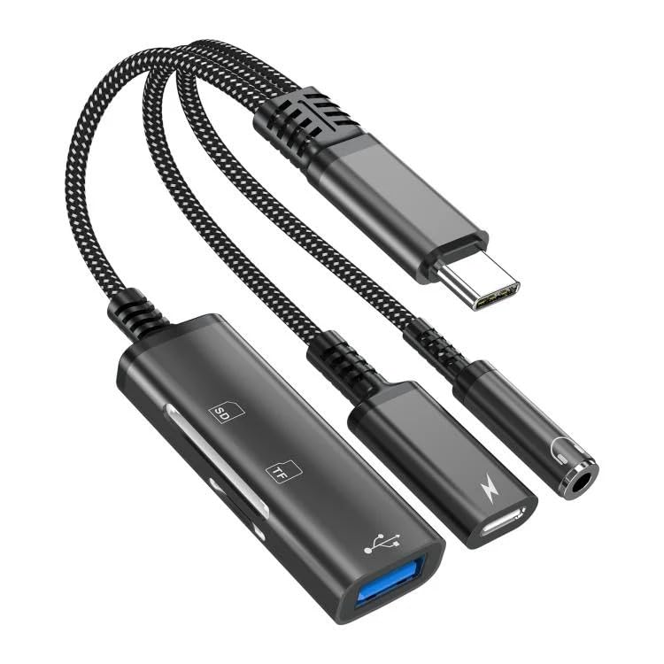 WISTAR Type C Audio Adapter SD/TF Card Reader for Phone, 5 in 1 Type C Adapter to 3.5mm Jack, U Disk, PD 10W Charging & SD/TF Card Slots, Support Multi Devices Simultaneously, 480Mbps Data Transfer-picture-34