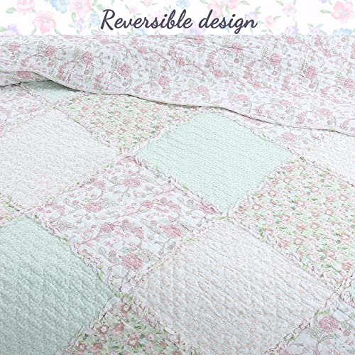 Cozy Line Home Fashions BB20170525K 100% Cotton Real Patchwork Floral Pink Rose Shabby Chic Girly Reversible Quilt Bedding Set thumb #4