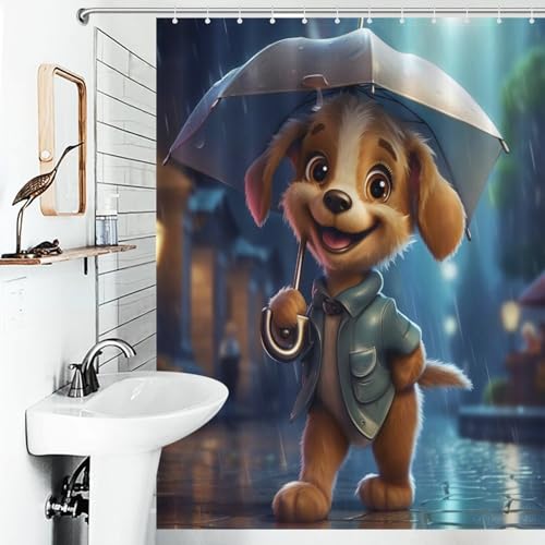 Rideau de douche chien lavable en machine tissu polyester imperméable 140x183