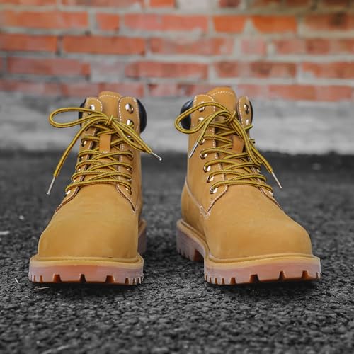 Classic 6-inch work boots, wheat-colored cowhide, lace-up design, padded collar, hard-wearing oxford sole3