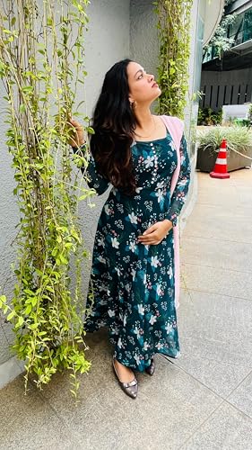 Image of KD Women's Floral Printed Georgette Anarkali Kurta Set With Dupatta, Traditional Salwar Suit, Long Sleeve Ethnic Dress