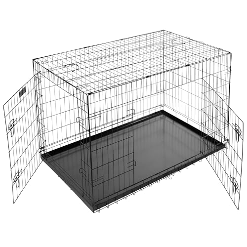 Bunty Dog Cage Crate - Small Puppy to Large Dog Crate, Ideal for Training & Travel - Fold Down, Two Door Design - Anti-Chew Removable Tray - XXL, 48”