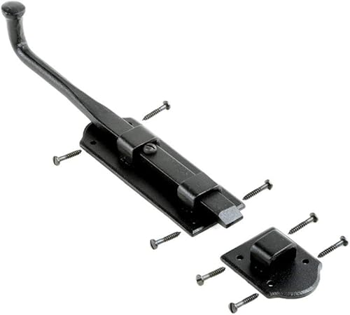 Renovators Supply Manufacturing Pestillo de perno deslizante 9 pulgadas. Perno deslizante estilo punta de bola de hierro negro con accesorios de