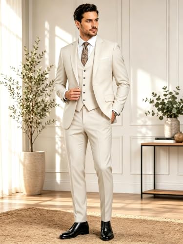 Image of Wangyue Mens Suit 3 Piece Slim Fit Suits for Men Formal Business Wedding Groom Prom Tuxedo Dinner Party