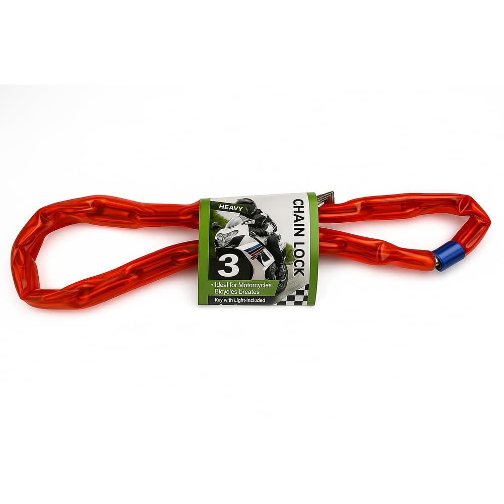 4.4 mm x 100 cm Red PVC Coated High Security Chain Lock for Motorcycle Bicycle, Scooter, Gate, Garage (Red)