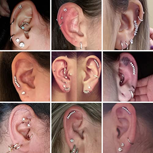 Joerica 3 Pairs Stainless Steel Silver Ear Cartilage Earrings For Women Tragus Helix Earring Cute Conch Flat Back Piercing Jewelry 16G #TOP3