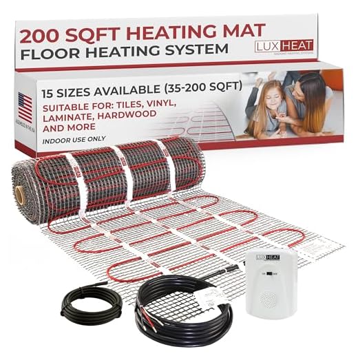 LuxHeat 200 Sqft Heating Mat, 240v Electric Radiant Floor Heating System with Self-Adhesive Mesh for Easy Installation Under Tile, Underfloor and Infloor - Includes Floor Sensor for Thermostat