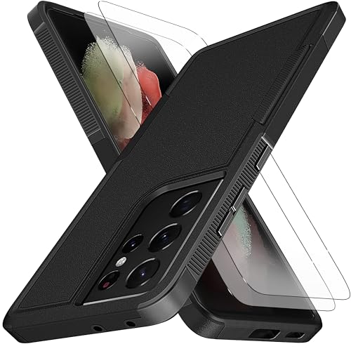 KaiMai for Samsung S21 Ultra Case [10 FT Military Grade Drop Protection] [Non-Slip] [2 pcs TPE HD Screen Protector] Heavy Duty Full-Body Shockproof Case for Samsung Galaxy S21 Ultra 5G 6.8-Black