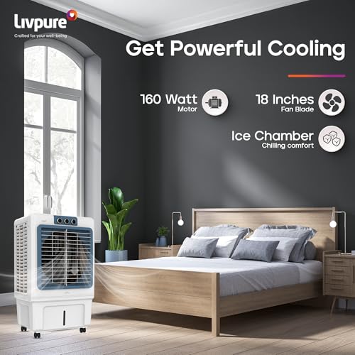 Image of Livpure Iceblast Desert Air Cooler- 70L | Cooler with High Air Delivery, Ice Chamber, Honeycomb Pads, Multi-Directional Wheels | Room Cooler with Inverter Compatibility| 2 year Warranty by Livpure