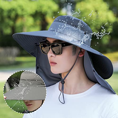 Image of Women Wide Brim Face Mask Sun Hat Detachable Neck Face Flap Ponytail UV Protection Visor Hat Garden Fishing Hiking