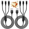 IDISON Cable de carga múltiple (paquete de 2 de 4 pies), cable de carga USB 3 en 1 para múltiples dispositivos, cable de carga universal trenzado para teléfono con tipo C, micro USB, puerto IP para