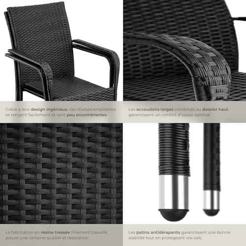 Lot 2 chaises jardin rotin empilables noir 405838 TecTake