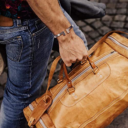 Black Bracelet Mens Cuff Bangle Bracelet with Stainless Steel and Spring-Clasp Cuff Bangle Bracelet Jewelry Gift for Men (Mens Cuff Bangle (White))4