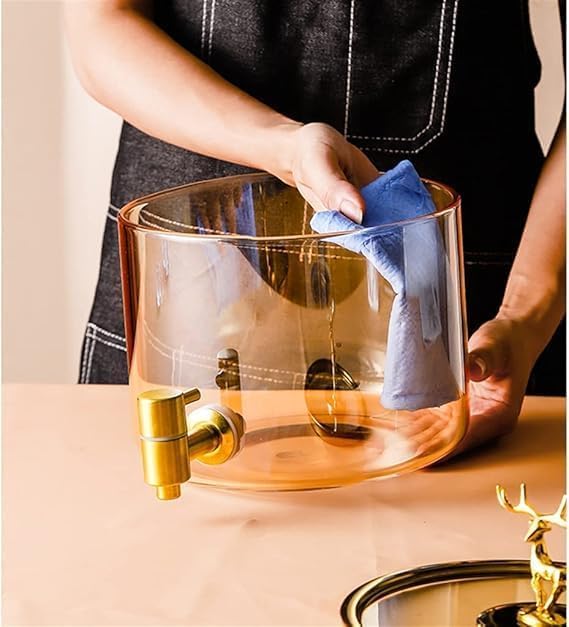 Image of Glass Water Dispenser with Wooden Stand | Luxury Beverage Jar with Tap | Ideal for Juice, Infused Water & Party Drinks