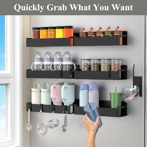 Image of HuggieGems Magnetic Water Bottle Holder for Refrigerator, Cup Holder Organizer for Stanley and Tumbler for Kitchen, 6 Pack, Black