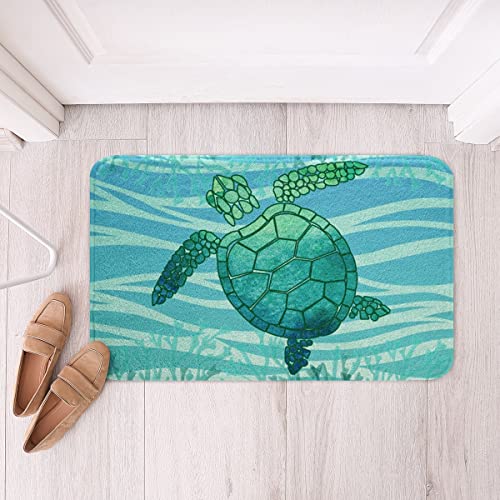 Ocean Themed Rugs Cute Sea Turtle Fluffy Rugs for Boys Girls, Coastal Coral Indoor Entry Rug Ombre Zebra Print Non Slip Bathroom Carpet, Beach Cabin Floor Mats Lightweight