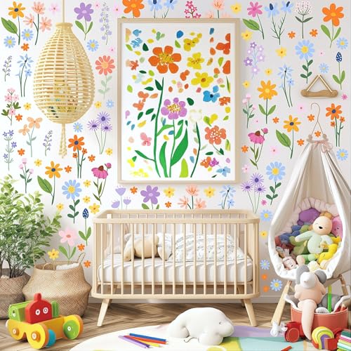 AOWDIAO Floral Wall Decals - 102 Pcs Peel and Stick Vinyl Flower Stickers - Assorted Varieties & Colors for Bedroom, Kids’ Rooms, Nursery, or Living...